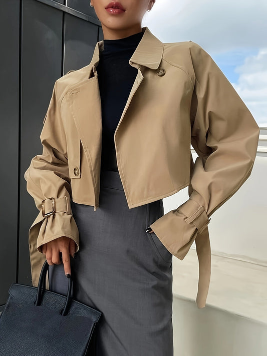 SOFIA - Korte trenchcoat met gespsluitingen en asymmetrisch ontwerp voor dames