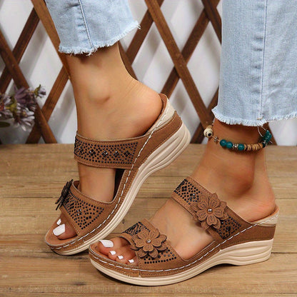 Dames - Sleehakken Sandalen - Met Bloem en Strass - Comfortabele Steunzolen - ELEGANTIE