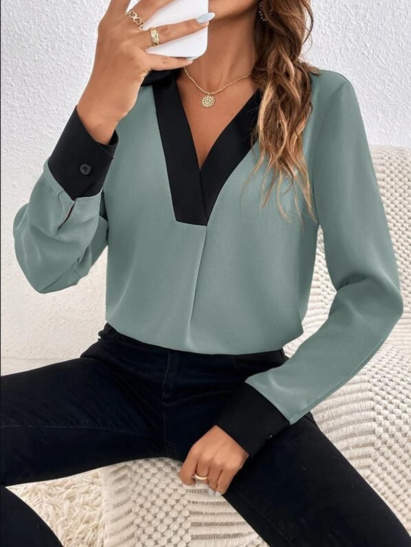 Blouse - Vrouwen - Kleurcontrast - V Hals Blouse - COLORA