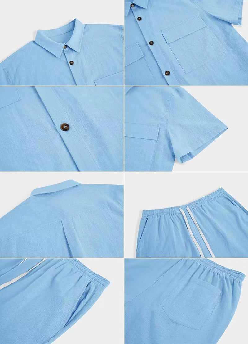 Casual tweedelige heren zomeroutfit met luchtige linnenlook – VaroSet Breeze