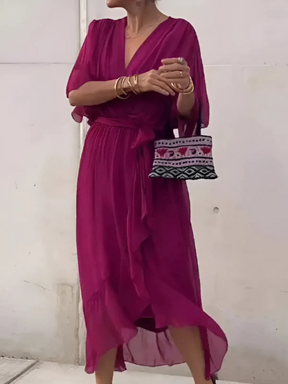ALVINA – Elegante midi wikkeljurk die je silhouet omarmt