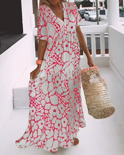 Luchtige Maxi-Jurk Met Abstracte Bloemenprint Voor Zomerse Vrijheid – MELANIA ARTISTIQUE