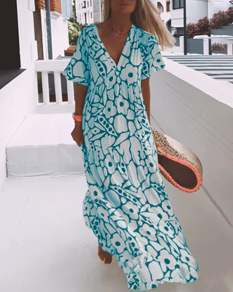 Luchtige Maxi-Jurk Met Abstracte Bloemenprint Voor Zomerse Vrijheid – MELANIA ARTISTIQUE