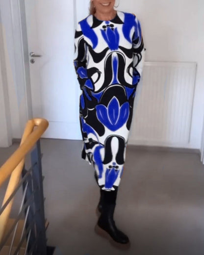 Casual Ronde Hals Jurk - Dames - Spandex en Polyester - Geschikt voor Alle Seizoenen - Trendy Print