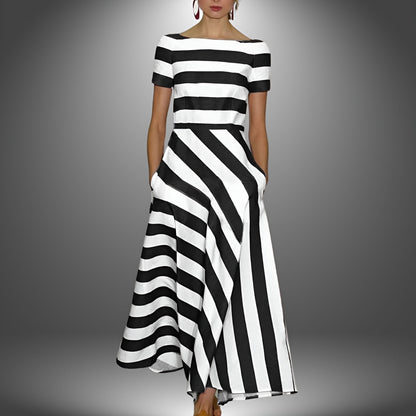 Vrouwen - A-lijn Midi Jurk - Korte Mouwen - Elegant Kantooroutfit - STIJL VOL