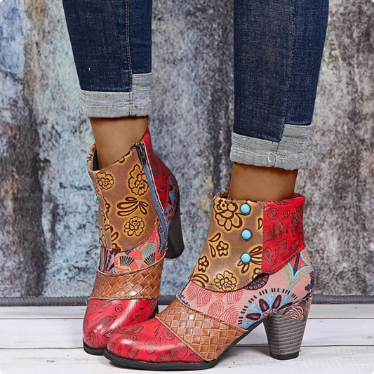Vrouwen - Boho Patchwork Laarzen - Vegan Materialen - Retro Stijl - KLEURRIJK FLAIR