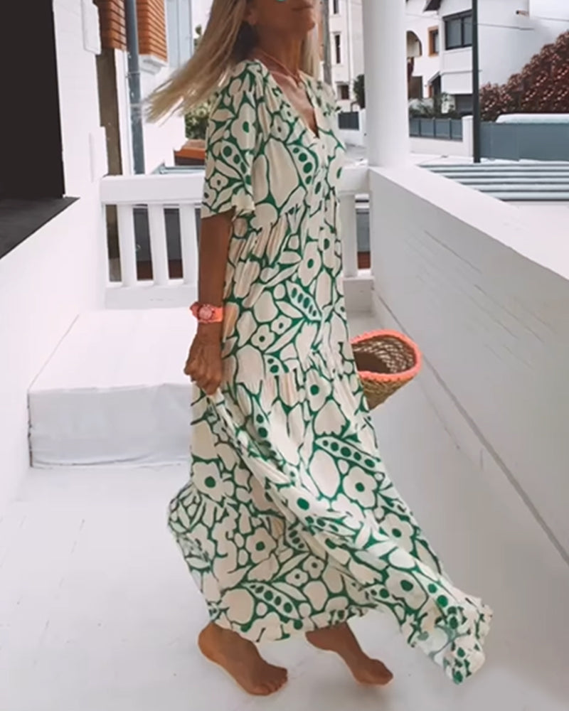 Luchtige Maxi-Jurk Met Abstracte Bloemenprint Voor Zomerse Vrijheid – MELANIA ARTISTIQUE