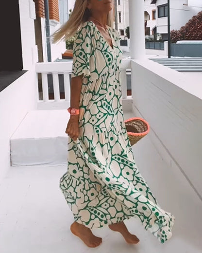 Luchtige Maxi-Jurk Met Abstracte Bloemenprint Voor Zomerse Vrijheid – MELANIA ARTISTIQUE