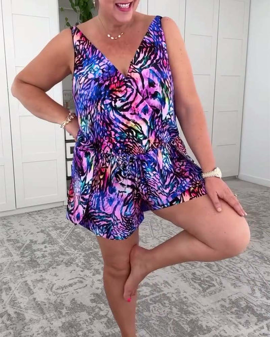 Badpak - Dames - V-Hals en Kleurrijke Print - Vakantie Mode - EENDELIG STIJL
