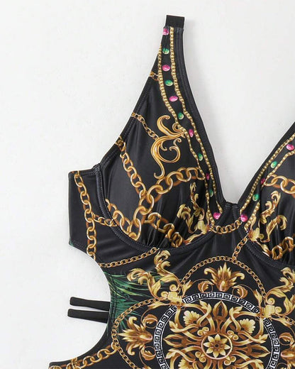 Badpak - Vrouwen - Spandex en Polyester - Retro Print - VINTAGE STIJL