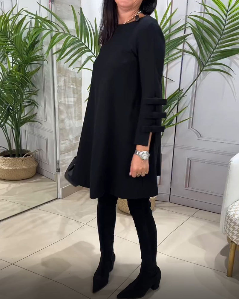 A-lijn Jurk Voor Vrouwen Met Speelse Mouwstrikdetails – MONIQUE ELEGANCE