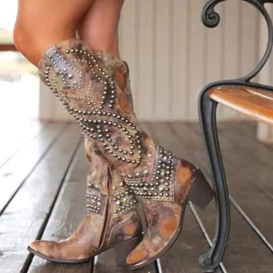 Kniehoge Laarzen - Dames - Studs - Westernlaarzen - Rebel