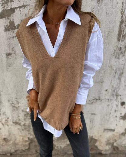 Mouwloze damestrui met relaxte pasvorm en zachte knit – NuvéaKnit