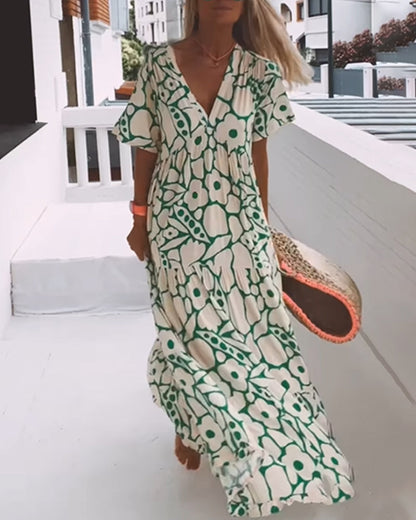 Luchtige Maxi-Jurk Met Abstracte Bloemenprint Voor Zomerse Vrijheid – MELANIA ARTISTIQUE