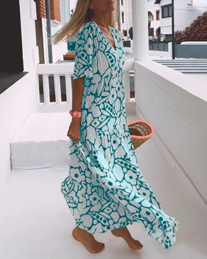 Luchtige Maxi-Jurk Met Abstracte Bloemenprint Voor Zomerse Vrijheid – MELANIA ARTISTIQUE