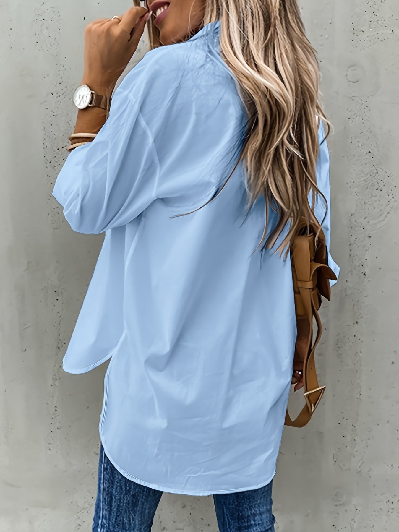 Dames - Relaxed Fit Blouse - Lange Mouwen - Kantoor en Casual - ELEGANTE BLAUW