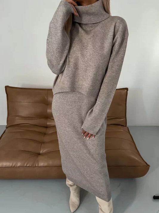 Dames - Set met Mouwloze Midi Jurk en Coltrui - Zachte Stof - Gelaagd Silhouet - JURK EN TRUI SET