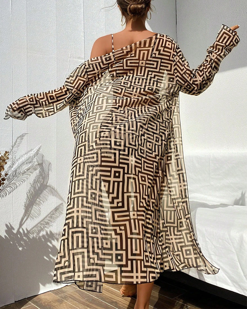 Badpak - Vrouwen - Hoge Taille - Geometrische Print - Driedelig Model