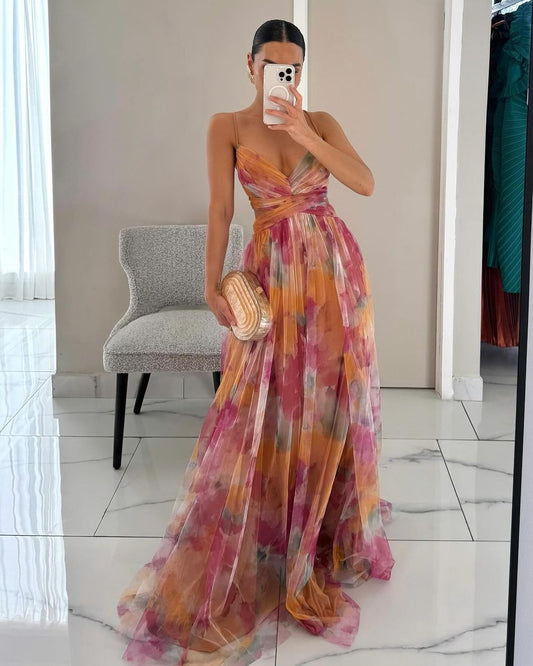 Dames - Maxi Jurk - Vloeiende Chiffon - Zomer Avondkleding - ELEGANTE STIJL