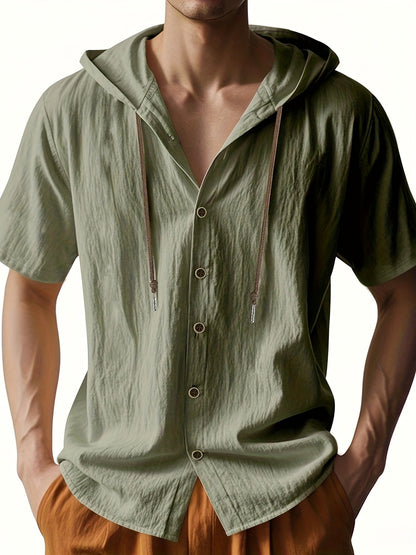 Heren - Lichtgewicht Hemd met Capuchon - Ademend Linnen - Casual en Comfortabel - ZOMERSTIJL