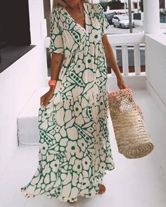 Luchtige Maxi-Jurk Met Abstracte Bloemenprint Voor Zomerse Vrijheid – MELANIA ARTISTIQUE
