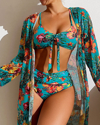 Driedelige bikini-set met bloemenprint en bijpassende rok – Solmira BloomSet