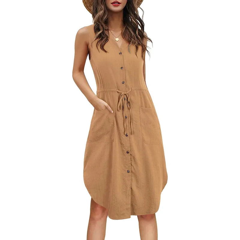 Casual dames zomerjurk met knopen en luchtige pasvorm – Solenya BreezeDress