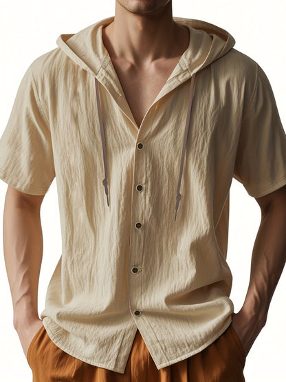 Heren - Lichtgewicht Hemd met Capuchon - Ademend Linnen - Casual en Comfortabel - ZOMERSTIJL