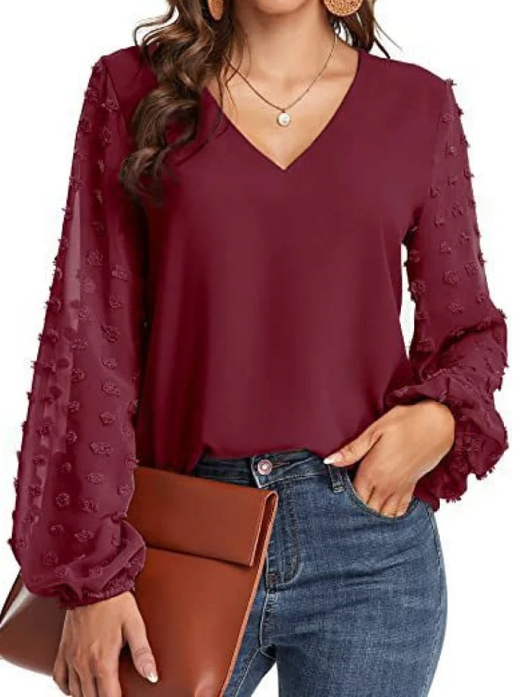 Vrouwen - Longsleeve Blouse - V-hals Chiffon - Stijlvolle Kleding - AMELIE EDGE