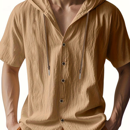 Heren - Lichtgewicht Hemd met Capuchon - Ademend Linnen - Casual en Comfortabel - ZOMERSTIJL