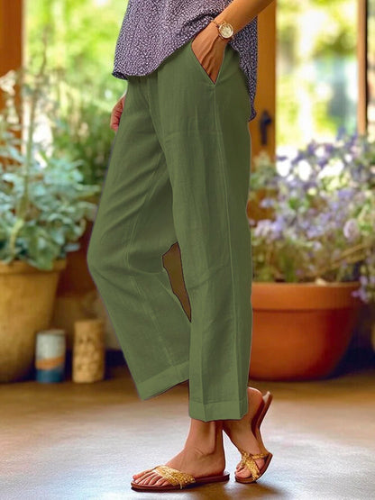 Vrouwen - Wijde Linnen Broek - Ademend en Comfortabel - Casual Zomeroutfit - LUCHTIGE LINNEN BROEK