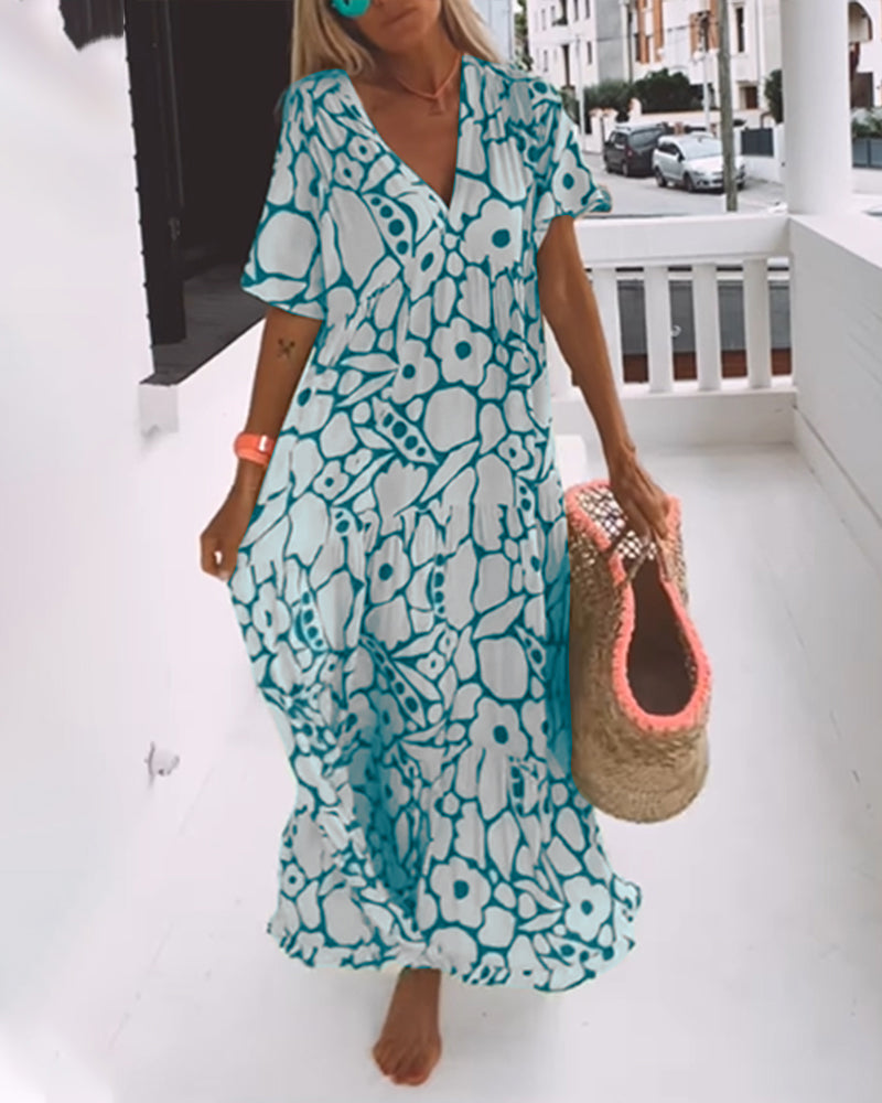 Luchtige Maxi-Jurk Met Abstracte Bloemenprint Voor Zomerse Vrijheid – MELANIA ARTISTIQUE