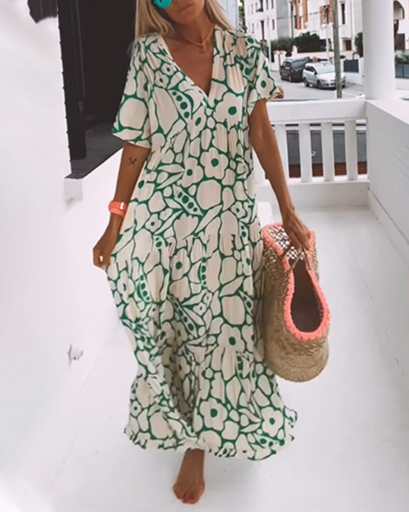 Luchtige Maxi-Jurk Met Abstracte Bloemenprint Voor Zomerse Vrijheid – MELANIA ARTISTIQUE