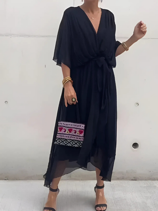 ALVINA – Elegante midi wikkeljurk die je silhouet omarmt