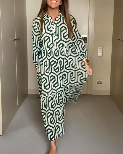 Maxi-jurk met Grafisch Doolhofmotief voor Een Opvallende Uiterlijk – LARA STATEMENT
