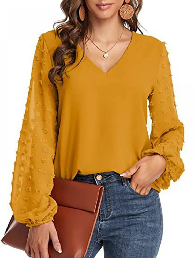 Vrouwen - Longsleeve Blouse - V-hals Chiffon - Stijlvolle Kleding - AMELIE EDGE