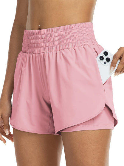 Dames - Trainingsshort - Dubbele Laag - Hoge Taille - Actieve Dagen