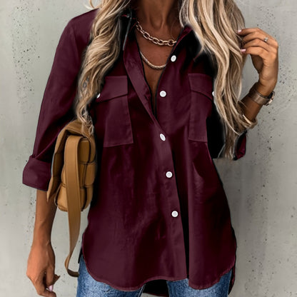 Dames - Relaxed Fit Blouse - Lange Mouwen - Kantoor en Casual - ELEGANTE BLAUW