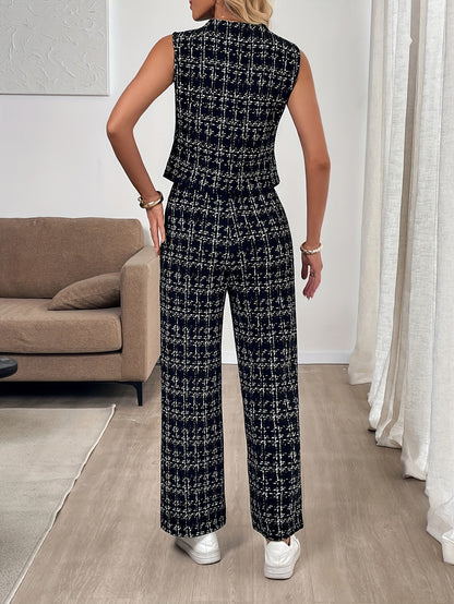 Dames - Mouwloze Tweed Top met Lange Broek - Elegante Stijl - Comfortabele Set - ANTEA SET