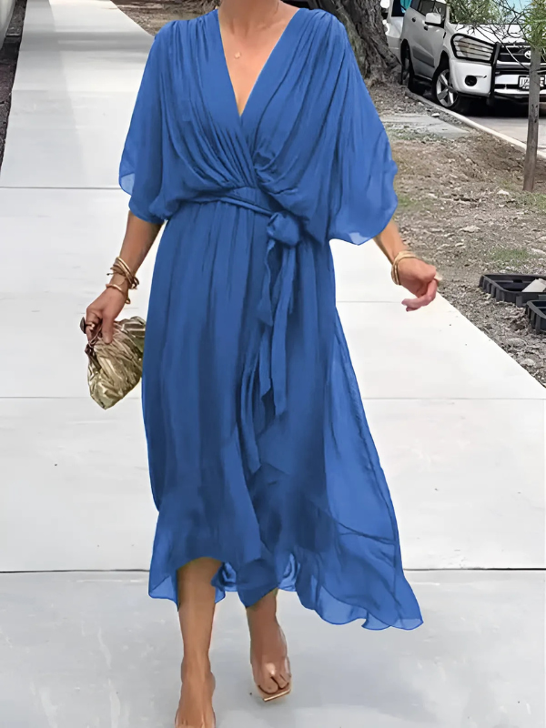 ALVINA – Elegante midi wikkeljurk die je silhouet omarmt