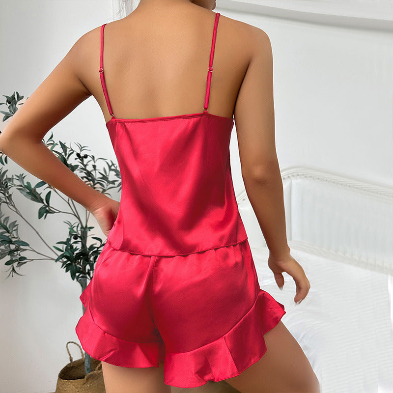 3-delige satijnen dames pyjamaset met top, short en kimono – LUNELLE SILKSET