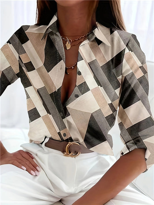 Dames - Casual Geruit Overhemd - Ademend Stof - Mode Blouse - ADELAAR DESIGN