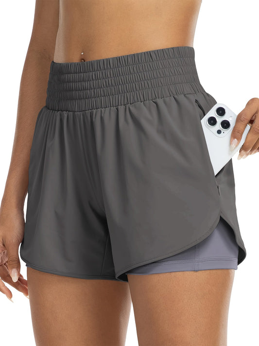 Dames - Trainingsshort - Dubbele Laag - Hoge Taille - Actieve Dagen