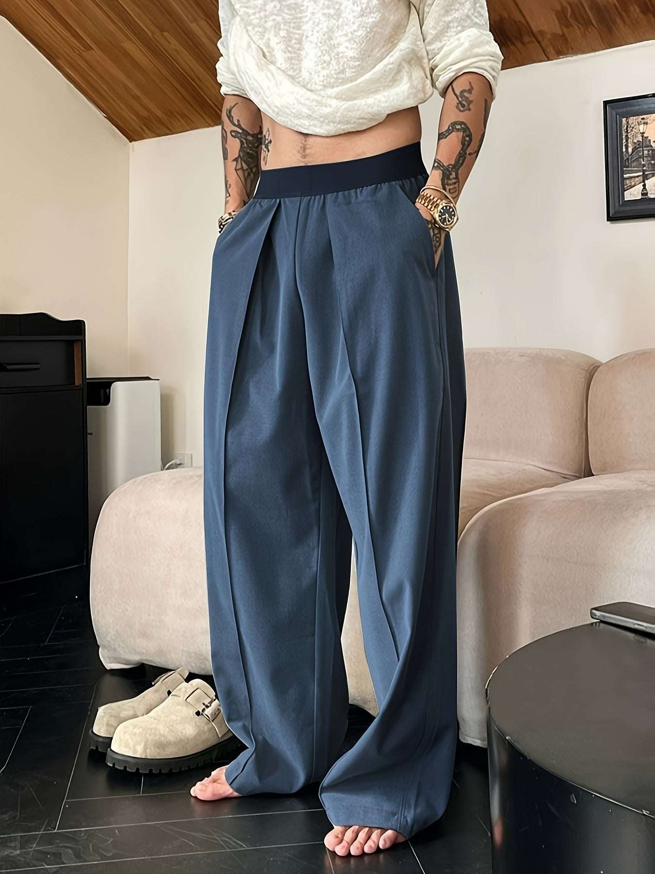 Mannen - Casual Loose Fit Herenbroek - Elastische Tailleband - Comfortabele Vrijetijdskleding - Stijlvolle Casual Broek