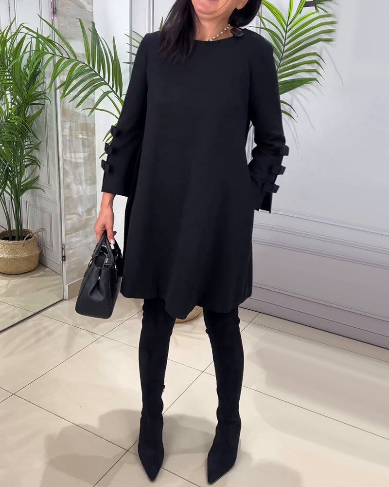 A-lijn Jurk Voor Vrouwen Met Speelse Mouwstrikdetails – MONIQUE ELEGANCE