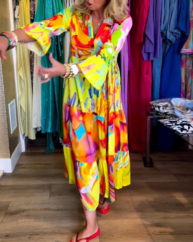 Dames - Maxi Jurk - Vloeiende Pasvorm - Kleurrijke Print - Zomerstijl