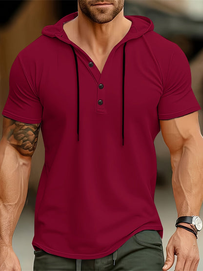 Heren - Korte Mouwen T-Shirt - Comfortabele Capuchon en Knoopsluiting - Casual Mode - STIJLVOL T-SHIRT