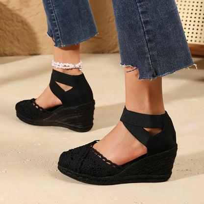 Sleehak Schoen - Dames - Gehaakt Detail - Elegante Stijl - LUCHEN KLASSE