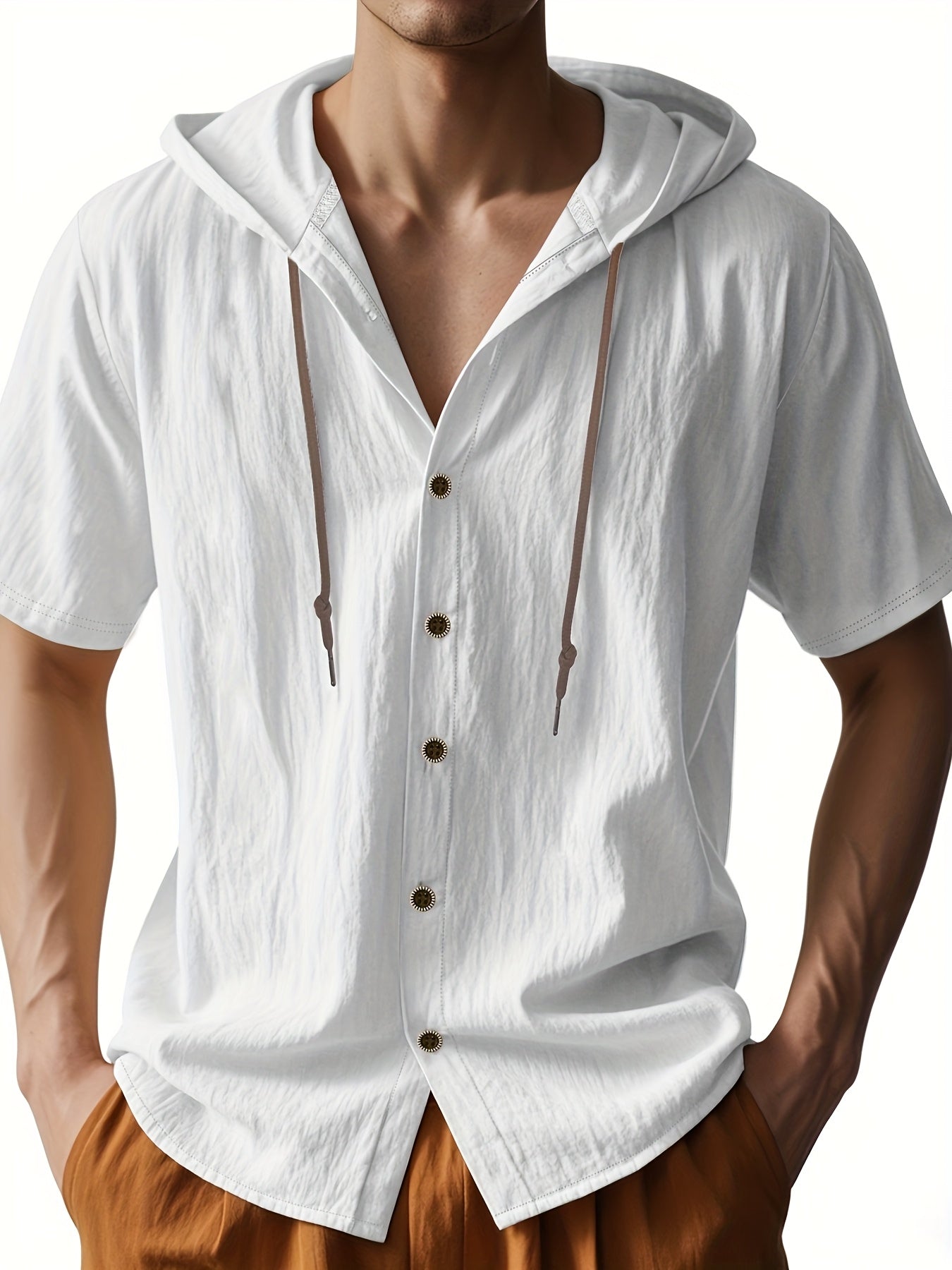 Heren - Lichtgewicht Hemd met Capuchon - Ademend Linnen - Casual en Comfortabel - ZOMERSTIJL