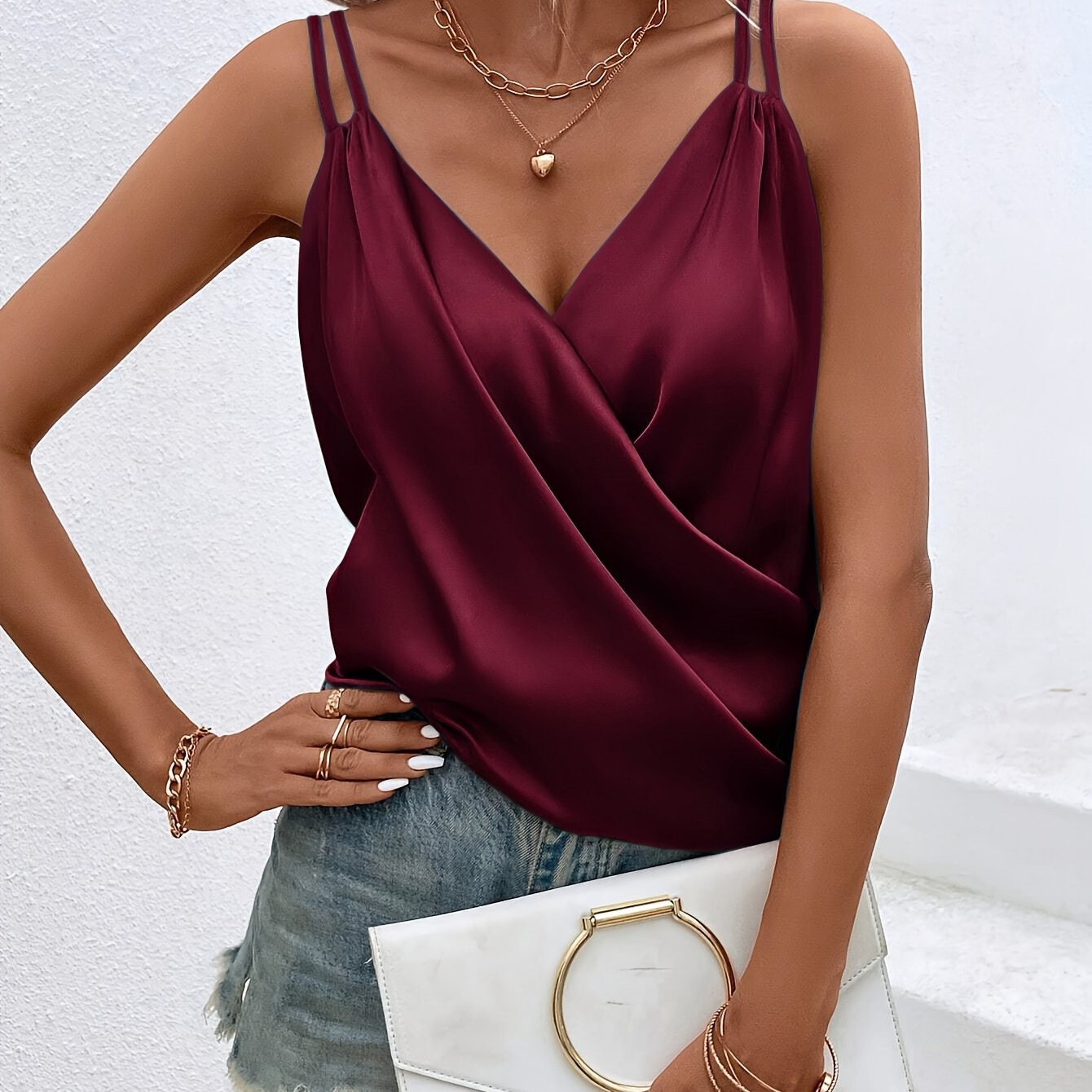 Dames - Satijnen Wikkel Top - Licht en Glad - Elegante Blouse - Tijdloze Stijl